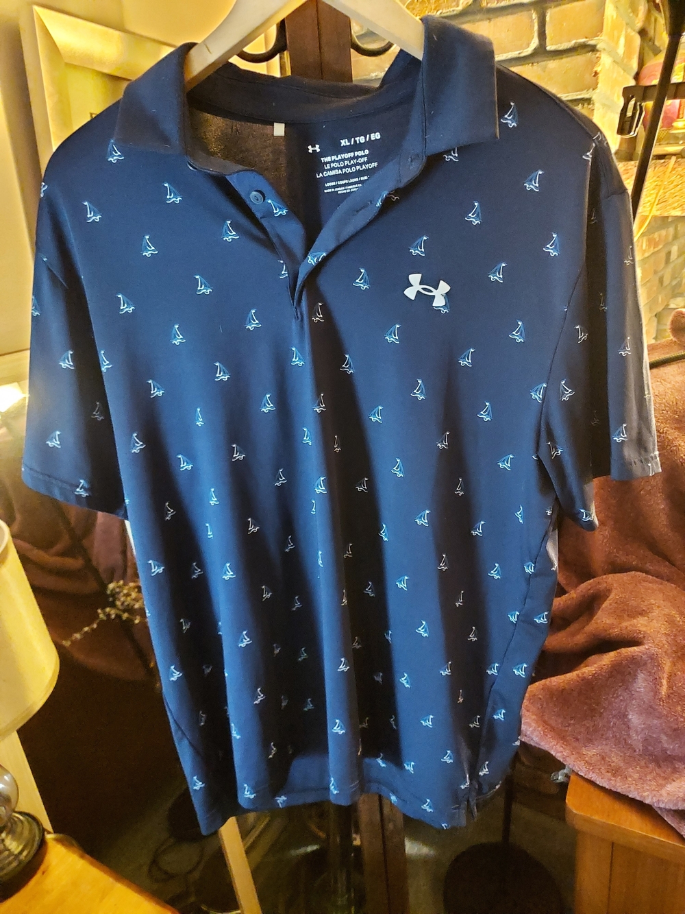 Under Armour Mens 3-Button The Playoff Polo Navy w/ White Sailboat Print Size XL